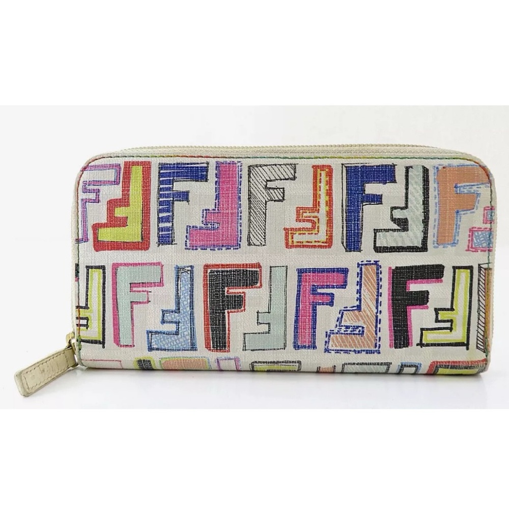 SOLD❤️ FENDI Multicolor Zucca PVC Canvas Long Zippy Wallet White Logo RARE - Picture 1 of 13